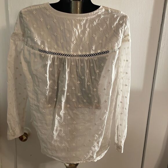 Small Loft white button down long sleeve 100% cotton floral embroidered blouse - Picture 9 of 16